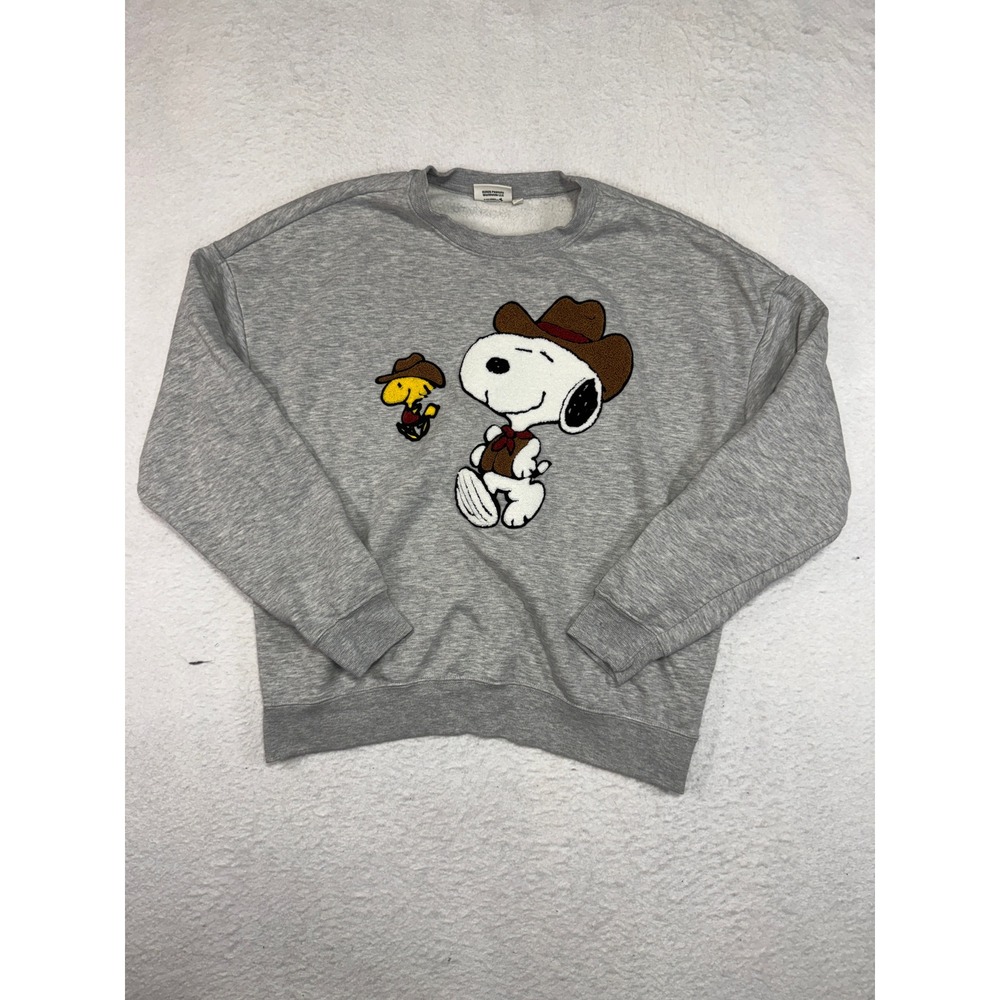 Aeropostale Peanuts Snoopy Woodstock Cowboy Graphic Sweatshirt Gray Medium